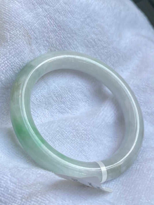 Natural Jade Bangle Round, Green With Gray Color, Type A Untreated, Certified Myanmar Jadeite (A1820)