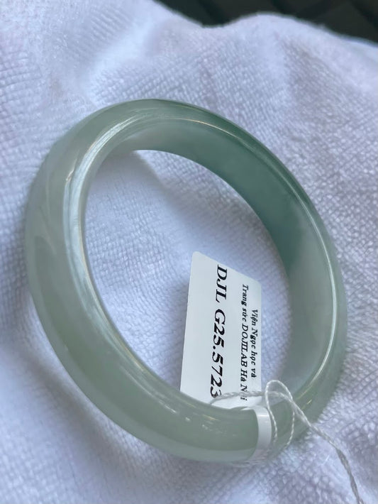Natural Jade Bangle Bracelet – Pale Green with Dark Green Veins, Type A Certified Myanmar (A5723)