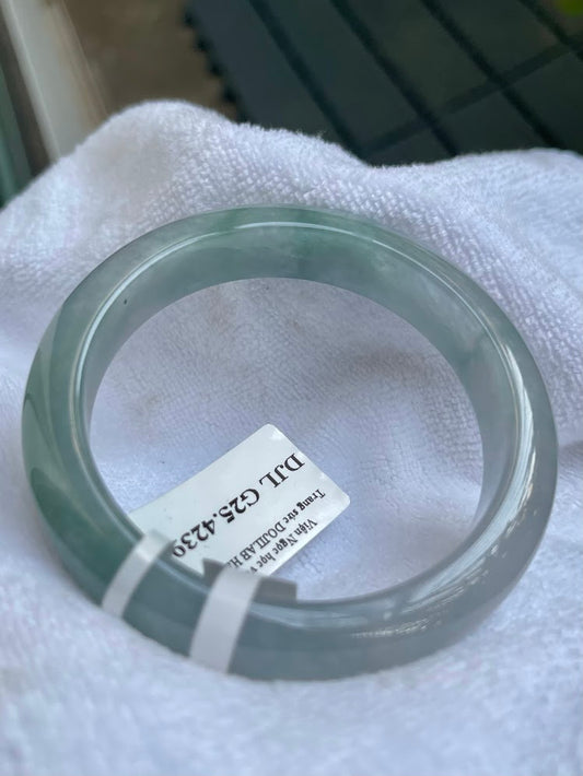 Natural Jade Bangle Bracelet – Pale Purple Floating Blue Vein, Certified Myanmar Jewelry Gift (A4239)