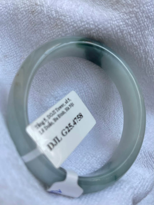 Natural Jade Bangle Bracelet – Pale Blue White with Dark Green Veins, Type A Certified Myanmar (A4758)