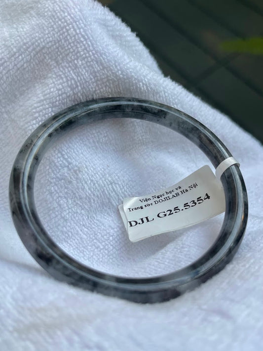 Natural Jade Bangle Bracelet - Black With Gray Jade, Certified Myanmar Jewelry Gift (A5354)