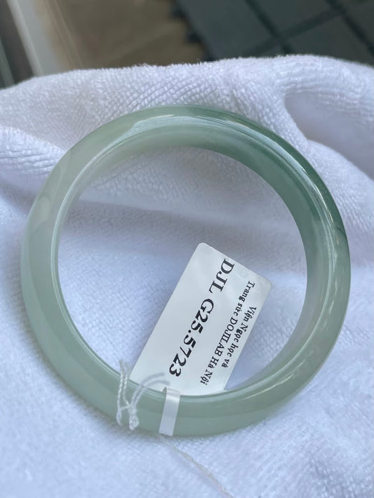 Natural Jade Bangle Bracelet – Pale Green with Dark Green Veins, Type A Certified Myanmar (A5723)