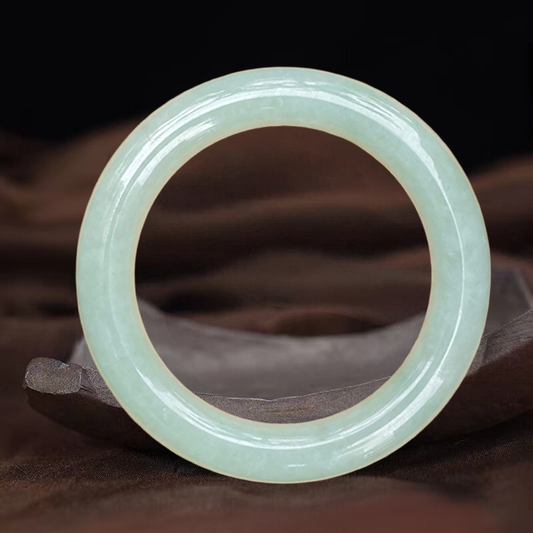 Certified Type A Apple Green Fine-Grain Veined Jadeite Bangle Bracelet