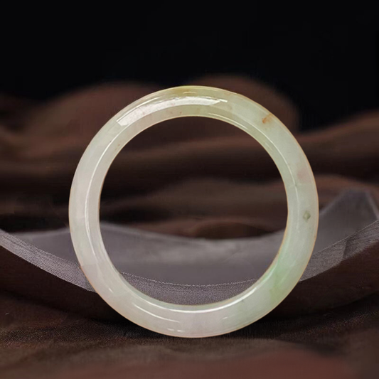 Certified Type A Pale Green with Light Green Jade Bangle Bracelet