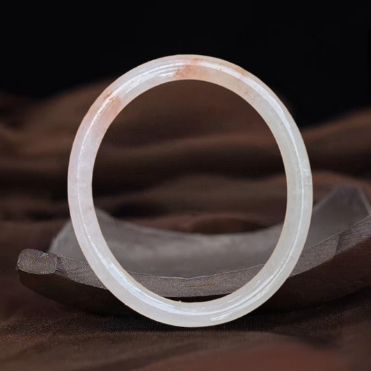 Imperial White Jadeite Bangle Bracelet with Lavender Base and Koi Pattern