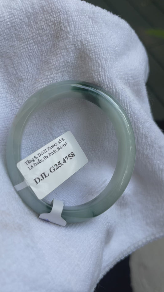 Natural Jade Bangle Bracelet – Pale Blue White with Dark Green Veins, Type A Certified Myanmar (A4758)