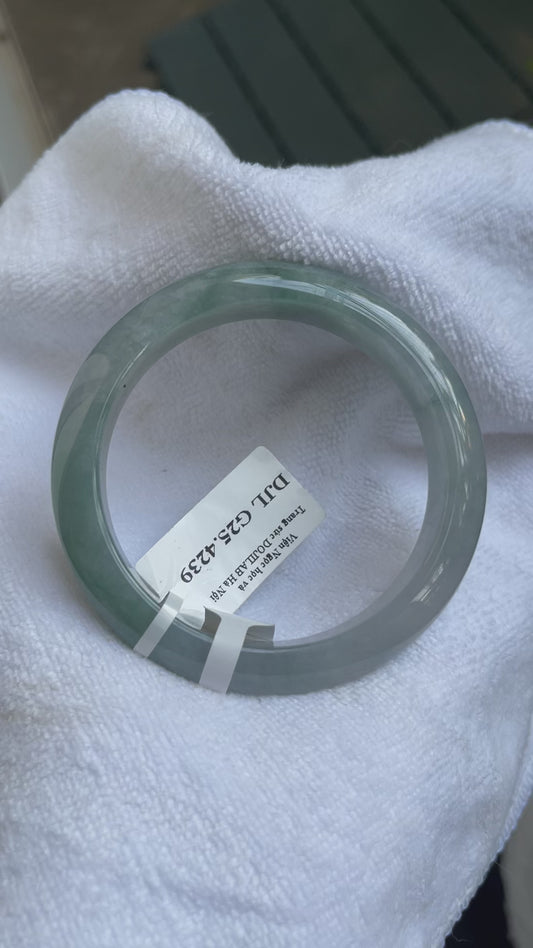 Natural Jade Bangle Bracelet – Pale Purple Floating Blue Vein, Certified Myanmar Jewelry Gift (A4239)